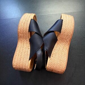 black leather Portland Leather Patina sandals with a cork wedge heel‎ size 6